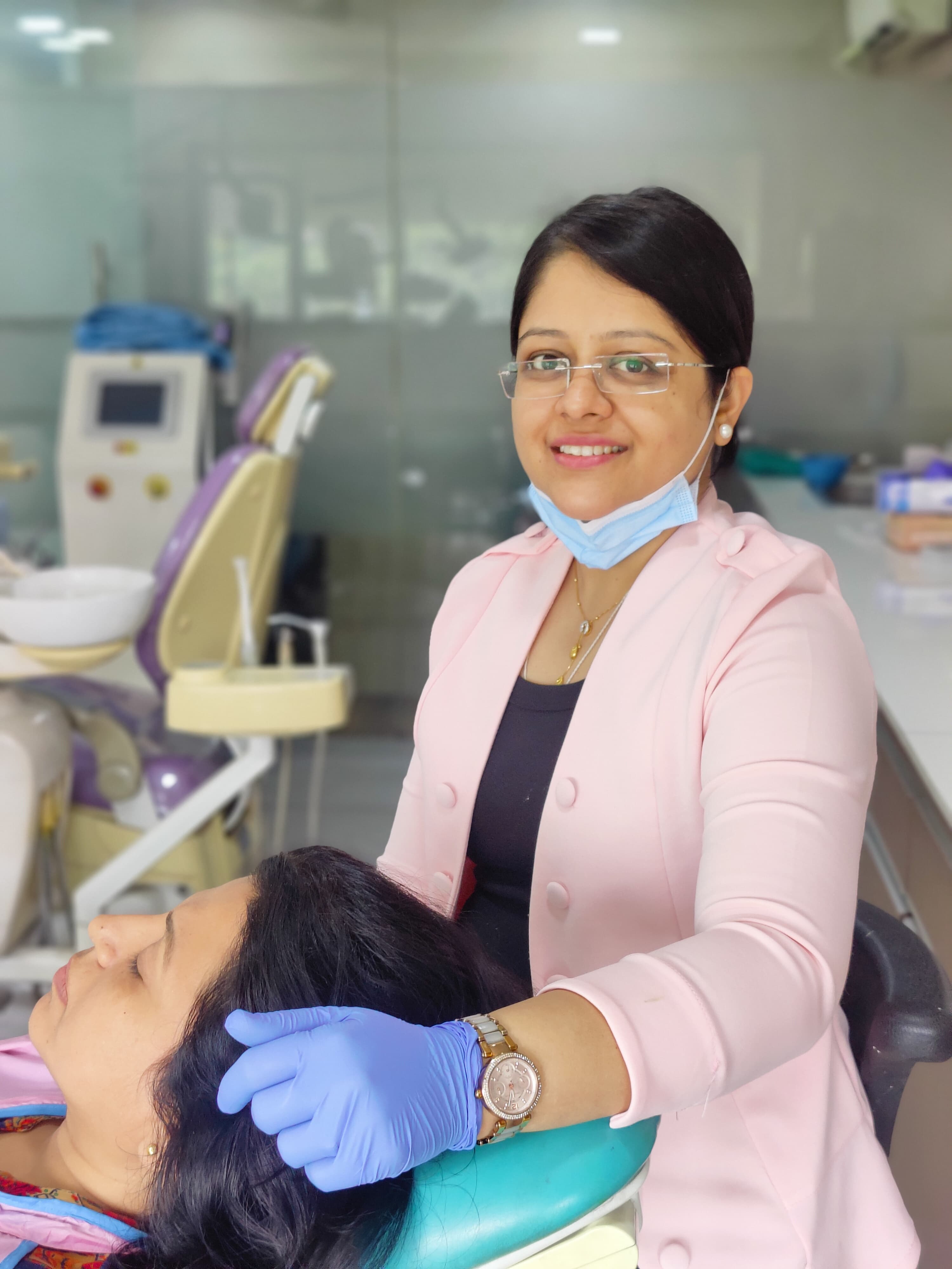 Dr Archana Acharya treating patient at The Dental Studio Indore