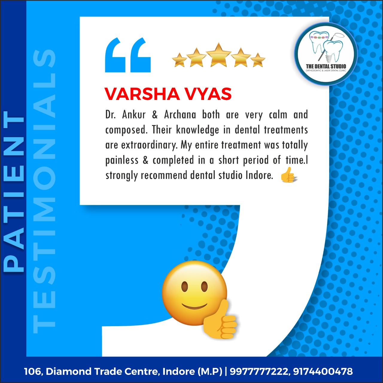 Patient testimonial Varsha Vyas The Dental Studio Indore